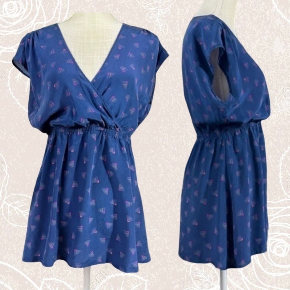 I Love H81 for Anthropologie Silk Dark Blue Top
